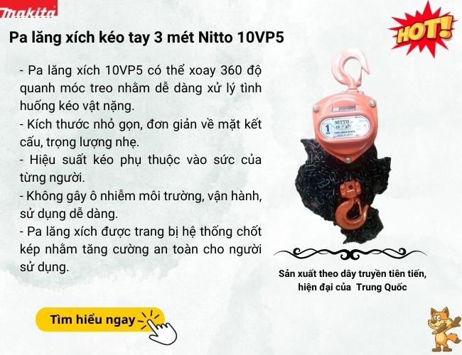 Pa lăng xích kéo tay 1 tấn 3 mét Nitto 10VP5